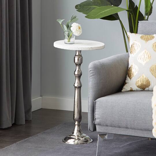 25" Silver Traditional Terrazzo Accent Table